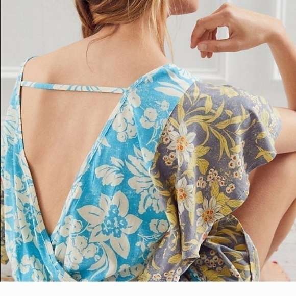 ANTHROPOLOGIE Daily Practice Tiered Ruffle Mini Dress Turquois Floral SZ Small - Picture 4 of 13